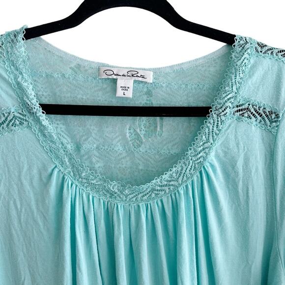 Oscar de la Renta Lace Trim Modal Midi Teal Nightgown PJs - Picture 4 of 7